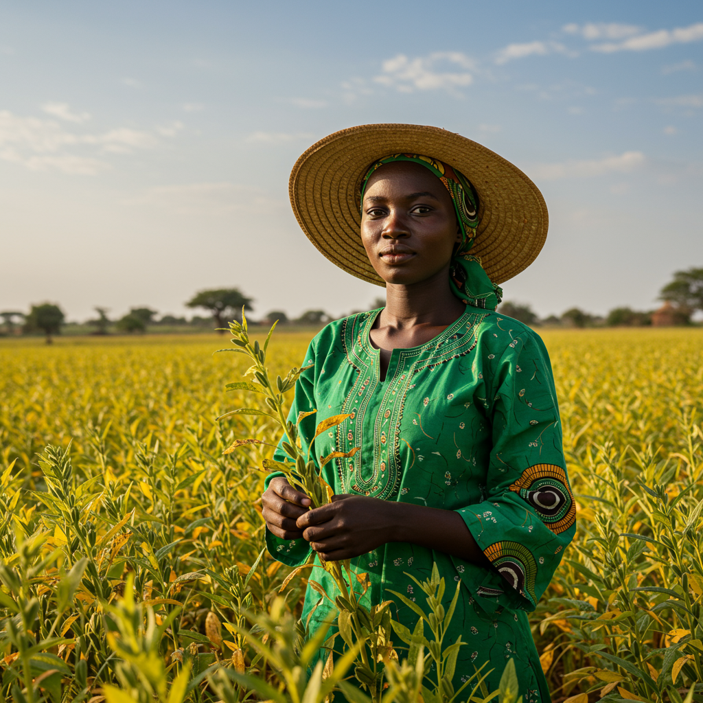 Femme agricultrice professionnelle travaillant avec des cultures de sésame au Mali